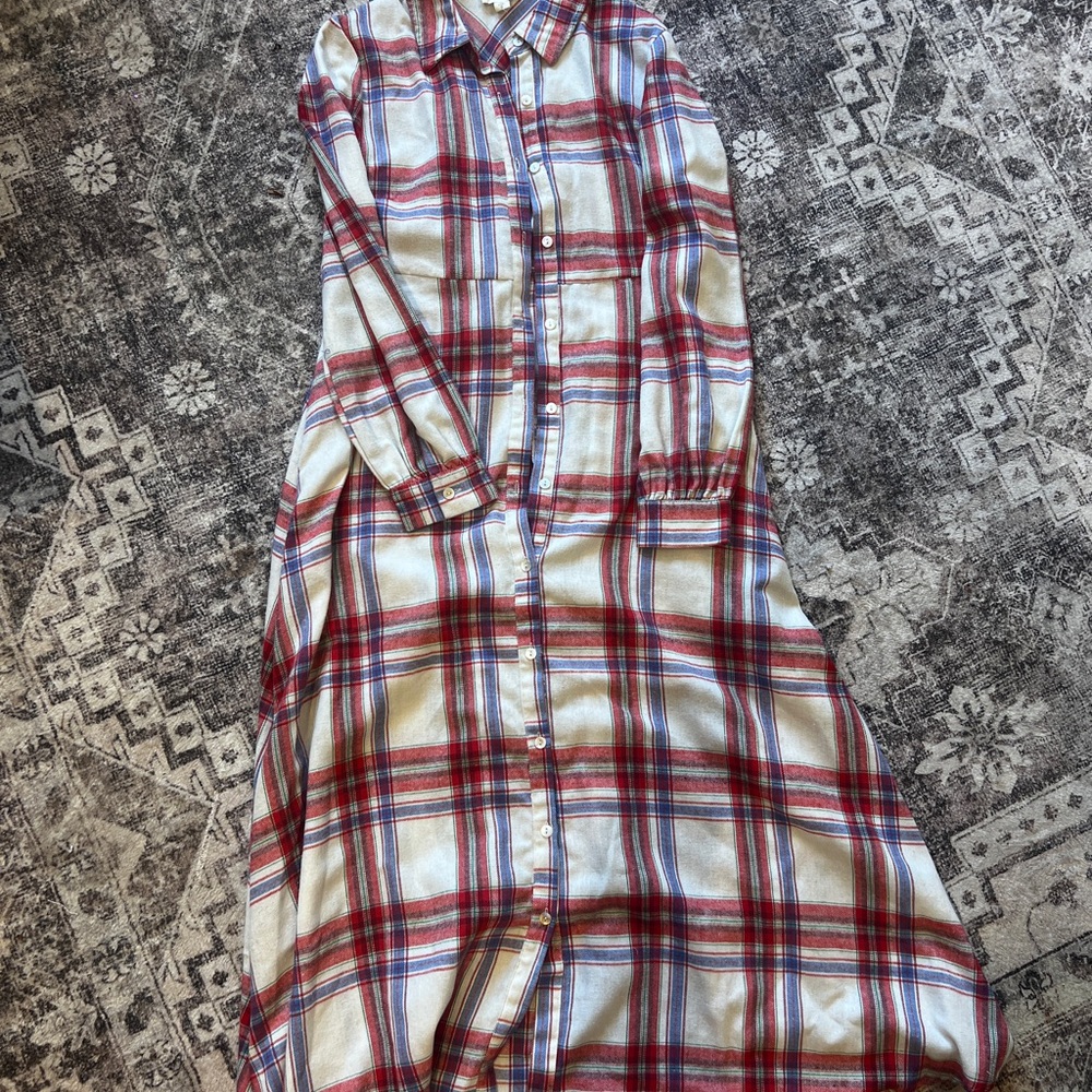 Plaid Button-Up Maxi Dress